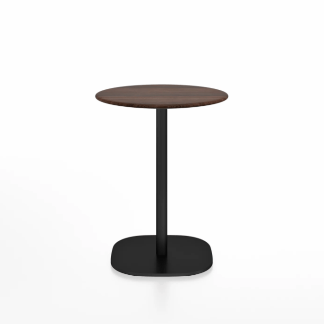 Emeco 2 Inch Flat Base Cafe Table - Round Top Coffee table Emeco Table Top 24&quot; / 60 cm Black Powder Coated Walnut Wood
