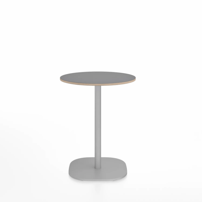 Emeco 2 Inch Flat Base Cafe Table - Round Top Coffee table Emeco Table Top 24&quot; / 60 cm Hand Brushed Gray Laminate Plywood
