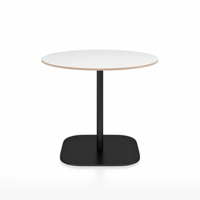 Emeco 2 Inch Flat Base Cafe Table - Round Top Coffee table Emeco Table Top 36&quot; / 91 cm Black Powder Coated White Laminate Plywood