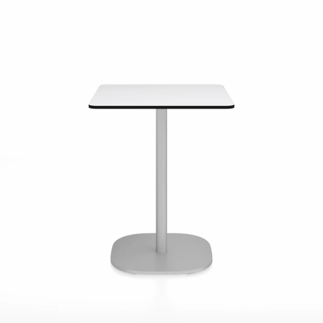 Emeco 2 Inch Flat Base Cafe Table - Square Top Coffee table Emeco Table Top 24&quot; Hand Brushed Aluminum White HPL