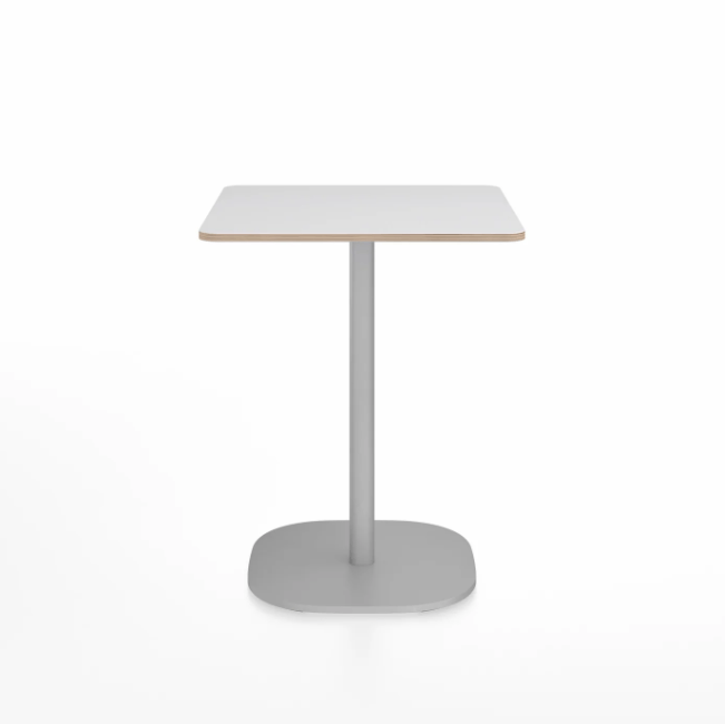 Emeco 2 Inch Flat Base Cafe Table - Square Top Coffee table Emeco Table Top 24&quot; Hand Brushed Aluminum White Laminate Plywood