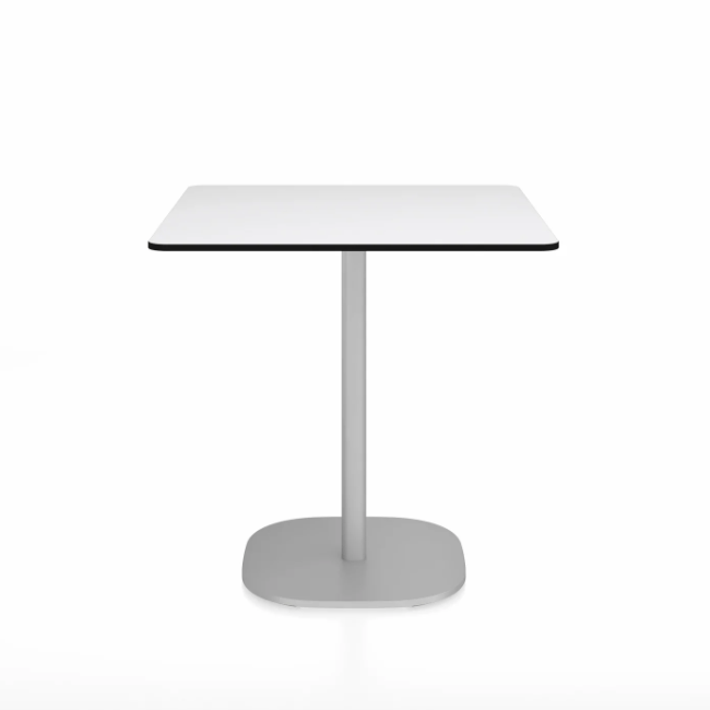 Emeco 2 Inch Flat Base Cafe Table - Square Top Coffee table Emeco Table Top 30&quot; Hand Brushed Aluminum White HPL