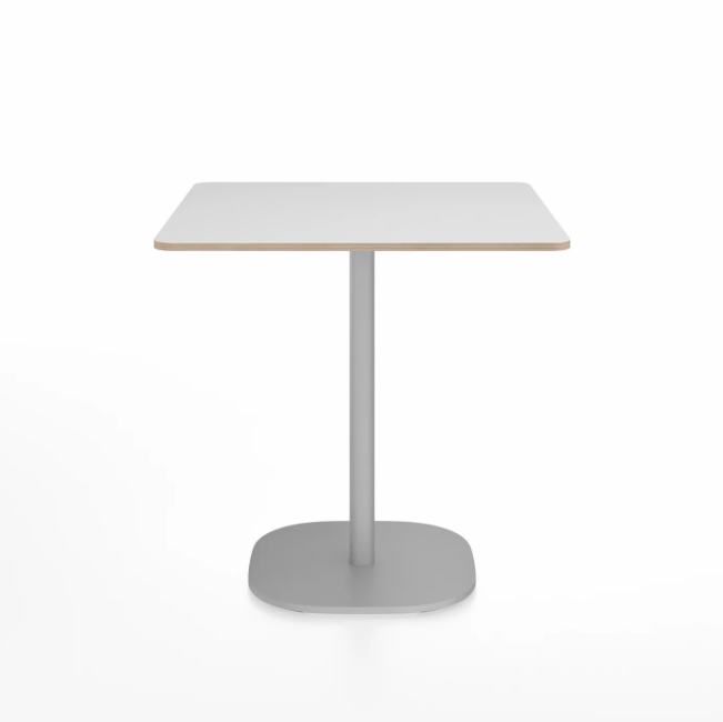 Emeco 2 Inch Flat Base Cafe Table - Square Top Coffee table Emeco Table Top 30&quot; Hand Brushed Aluminum White Laminate Plywood