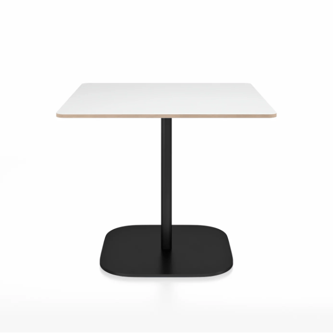 Emeco 2 Inch Flat Base Cafe Table - Square Top Coffee table Emeco Table Top 36&quot; Black Powder Coated Aluminum White Laminate Plywood