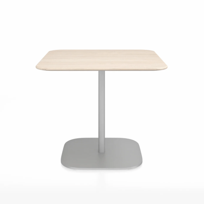 Emeco 2 Inch Flat Base Cafe Table - Square Top Coffee table Emeco Table Top 36&quot; Hand Brushed Aluminum Ash Wood