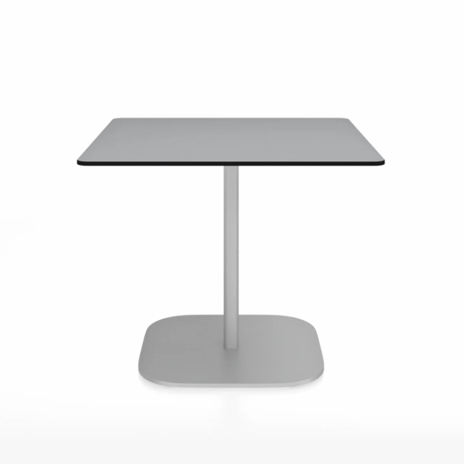 Emeco 2 Inch Flat Base Cafe Table - Square Top Coffee table Emeco Table Top 36&quot; Hand Brushed Aluminum Gray HPL