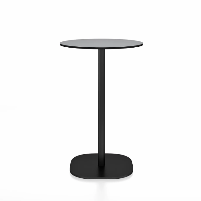 Emeco 2 Inch Flat Base Counter Height Table - Round Top Coffee table Emeco Table Top 24&quot; Black Powder Coated Gray HPL
