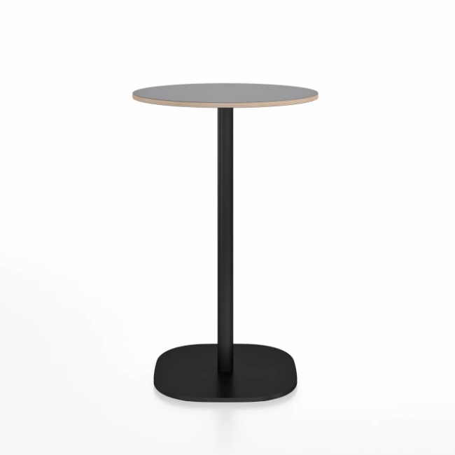 Emeco 2 Inch Flat Base Counter Height Table - Round Top Coffee table Emeco Table Top 24&quot; Black Powder Coated Gray Laminate Plywood