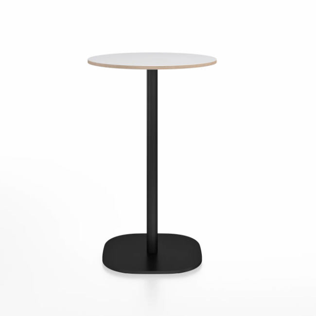 Emeco 2 Inch Flat Base Counter Height Table - Round Top Coffee table Emeco Table Top 24&quot; Black Powder Coated White Laminate Plywood
