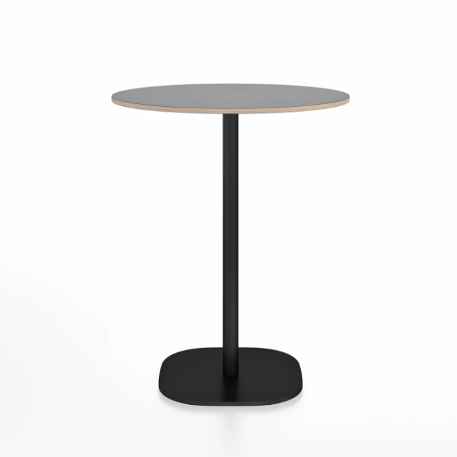 Emeco 2 Inch Flat Base Counter Height Table - Round Top Coffee table Emeco Table Top 30&quot; Black Powder Coated Gray Laminate Plywood