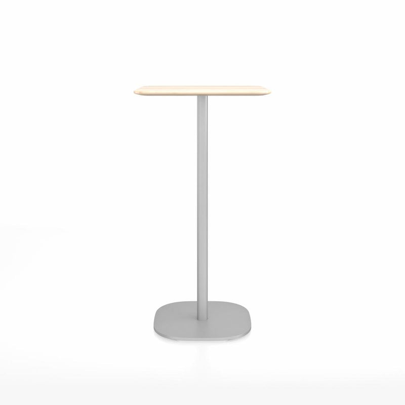 Emeco 2 Inch Flat Base Bar Height Table - Square Top Coffee table Emeco Table Top 24" Brushed Aluminum Accoya Wood