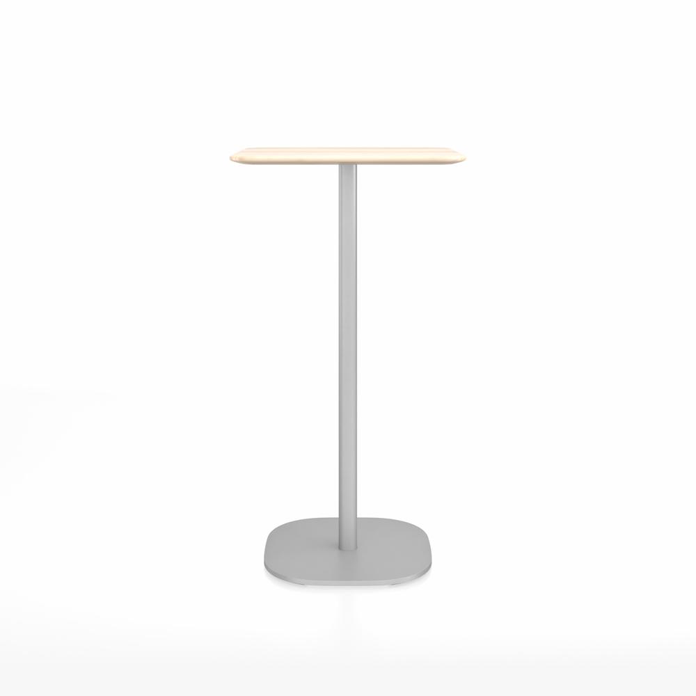 Emeco 2 Inch Flat Base Bar Height Table - Square Top Coffee table Emeco Table Top 24" Brushed Aluminum Accoya Wood