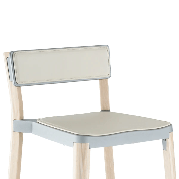 Emeco Lancaster Counter Stool bar seating Emeco Natural Ash Dark Gray Off White Seat and Back Pad +$115