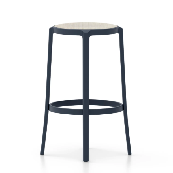 Emeco On &amp; On Stool - Plywood Seat Stools Emeco Bar Height 29.5" Dark Blue Oak Plywood