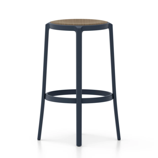 Emeco On &amp; On Stool - Plywood Seat Stools Emeco Bar Height 29.5" Dark Blue Walnut Plywood