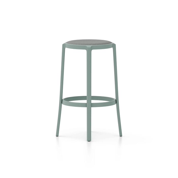 Emeco On &amp; On Stool - Upholstered Stools Emeco Bar Height 29.5" Fabric Light Blue 