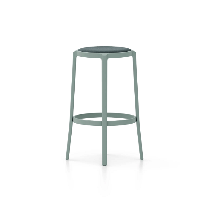 Emeco On &amp; On Stool - Upholstered Stools Emeco Bar Height 29.5" Leather Light Blue 