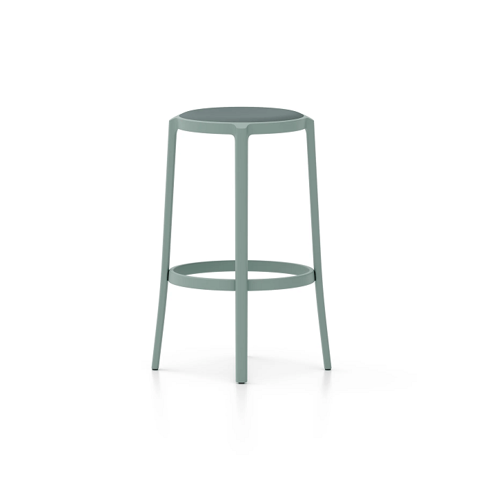 Emeco On &amp; On Stool - Upholstered Stools Emeco Bar Height 29.5" Polyurethane Light Blue 