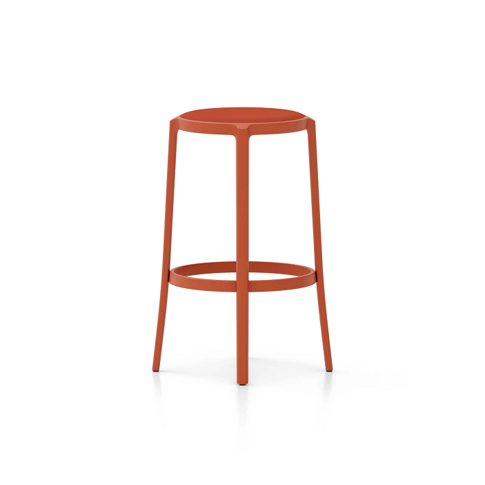 Emeco On &amp; On Stool - Upholstered Stools Emeco Bar Height 29.5" Polyurethane Orange 
