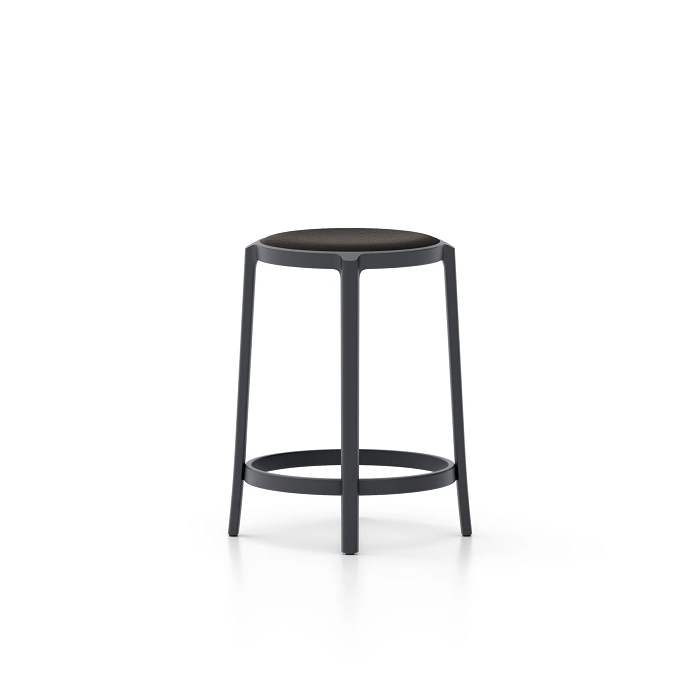 Emeco On &amp; On Stool - Upholstered Stools Emeco Counter Height 24.75" Leather Black 