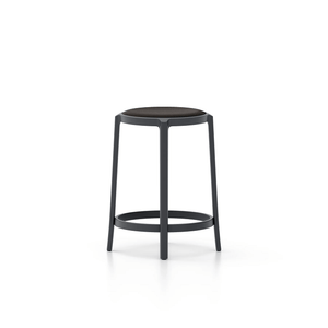 Emeco On & On Stool - Upholstered Stools Emeco Counter Height 24.75" Leather Black 