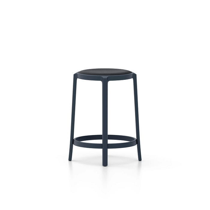 Emeco On &amp; On Stool - Upholstered Stools Emeco Counter Height 24.75" Leather Dark Blue 