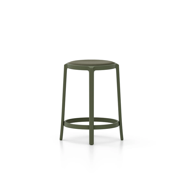 Emeco On &amp; On Stool - Upholstered Stools Emeco Counter Height 24.75" Leather Green 