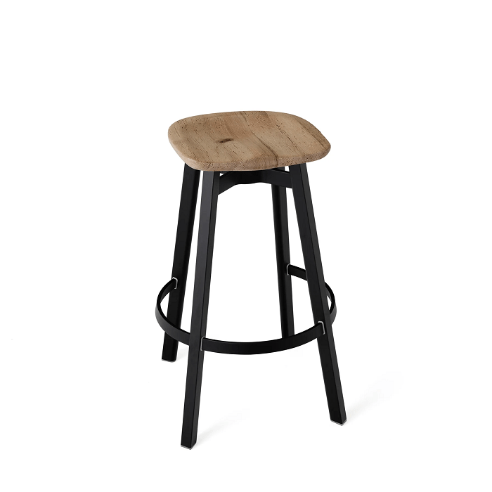 Emeco Su Bar Stool Stools Emeco Black Anodized Legs Reclaimed Oak No Seat Pad