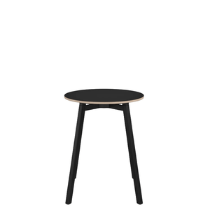 Emeco Su Cafe Round Table Dining Tables Emeco Table Top 24" Black Anodized Aluminum Legs Black Laminate Plywood