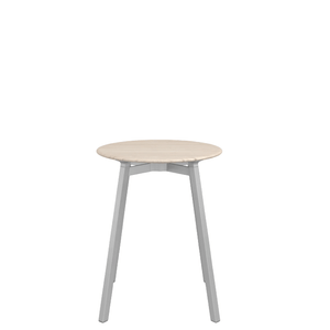 Emeco Su Cafe Round Table Dining Tables Emeco Table Top 24" Clear Anodized Aluminum Legs Ash Wood