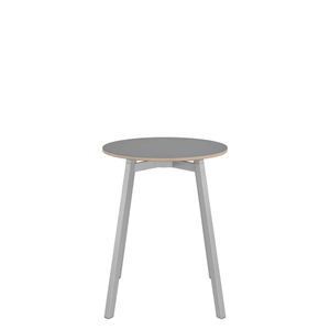 Emeco Su Cafe Round Table Dining Tables Emeco Table Top 24" Clear Anodized Aluminum Legs Gray Laminate Plywood