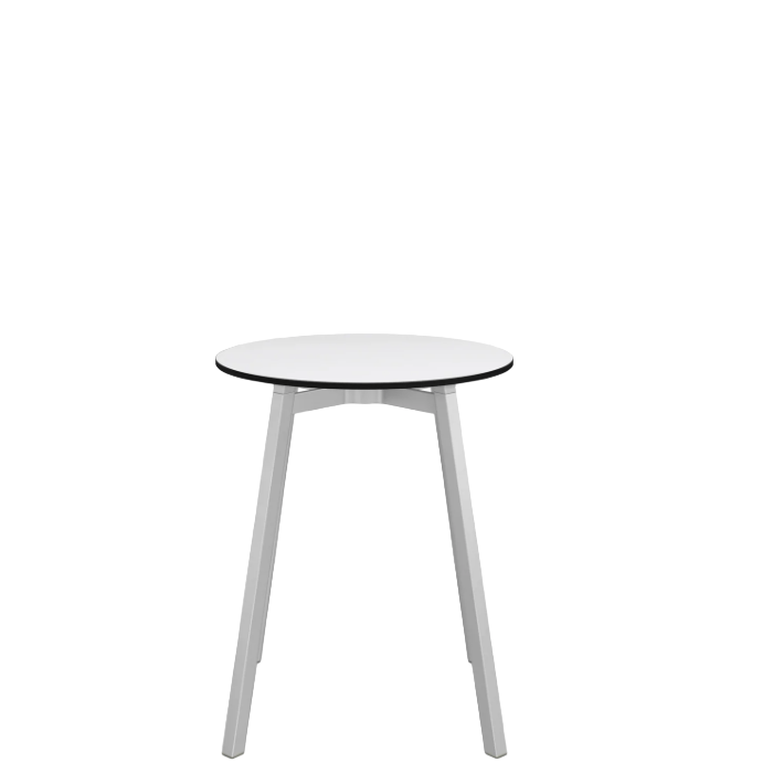 Emeco Su Cafe Round Table Dining Tables Emeco Table Top 24" Clear Anodized Aluminum Legs White HPL