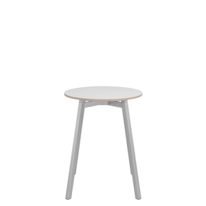Emeco Su Cafe Round Table Dining Tables Emeco Table Top 24" Clear Anodized Aluminum Legs White Laminate Plywood