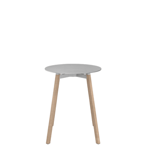 Emeco Su Cafe Round Table Dining Tables Emeco Table Top 24" Natural Wood Legs Brushed Aluminum