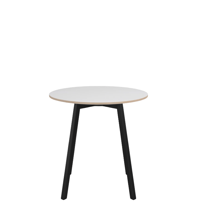 Emeco Su Cafe Round Table Dining Tables Emeco Table Top 30" Black Anodized Aluminum Legs White Laminate Plywood