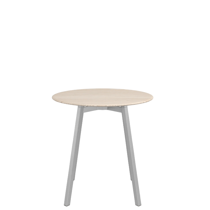 Emeco Su Cafe Round Table Dining Tables Emeco Table Top 30" Clear Anodized Aluminum Legs Ash Wood