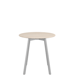 Emeco Su Cafe Round Table Dining Tables Emeco Table Top 30" Clear Anodized Aluminum Legs Ash Wood