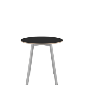 Emeco Su Cafe Round Table Dining Tables Emeco Table Top 30" Clear Anodized Aluminum Legs Black Laminate Plywood