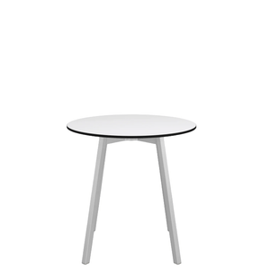 Emeco Su Cafe Round Table Dining Tables Emeco Table Top 30" Clear Anodized Aluminum Legs White HPL