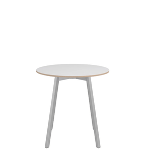 Emeco Su Cafe Round Table Dining Tables Emeco Table Top 30" Clear Anodized Aluminum Legs White Laminate Plywood