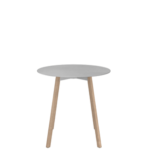 Emeco Su Cafe Round Table Dining Tables Emeco Table Top 30" Natural Wood Legs Brushed Aluminum