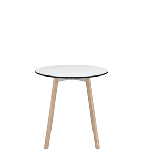 Emeco Su Cafe Round Table Dining Tables Emeco Table Top 30" Natural Wood Legs White HPL