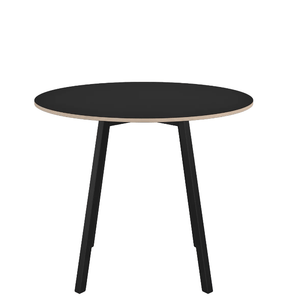 Emeco Su Cafe Round Table Dining Tables Emeco Table Top 36" Black Anodized Aluminum Legs Black Laminate Plywood