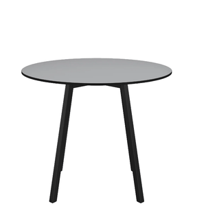 Emeco Su Cafe Round Table Dining Tables Emeco Table Top 36" Black Anodized Aluminum Legs Gray HPL