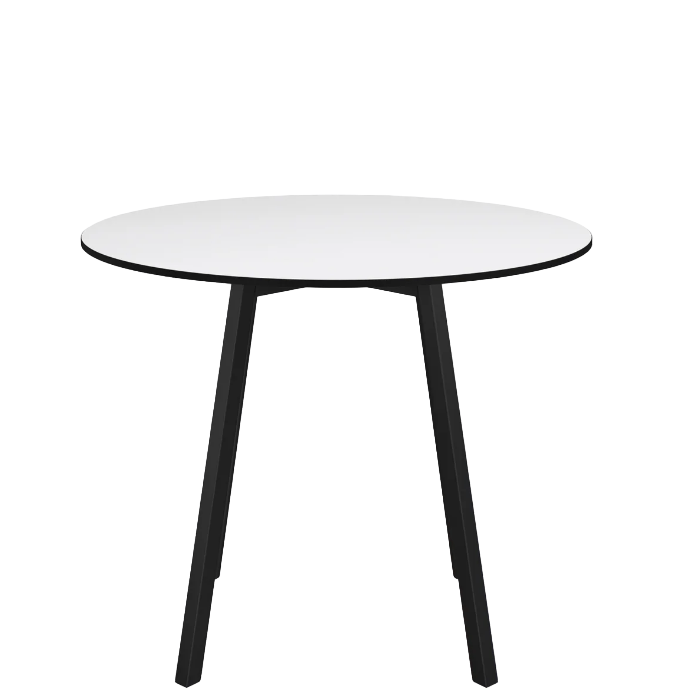 Emeco Su Cafe Round Table Dining Tables Emeco Table Top 36" Black Anodized Aluminum Legs White HPL