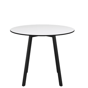 Emeco Su Cafe Round Table Dining Tables Emeco Table Top 36" Black Anodized Aluminum Legs White HPL