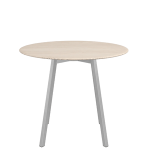 Emeco Su Cafe Round Table Dining Tables Emeco Table Top 36" Clear Anodized Aluminum Legs Ash Wood