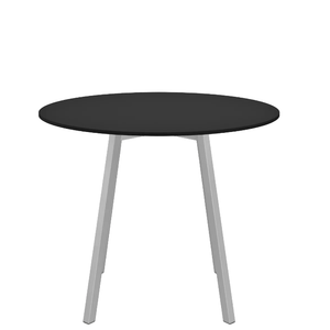 Emeco Su Cafe Round Table Dining Tables Emeco Table Top 36" Clear Anodized Aluminum Legs Black HPL