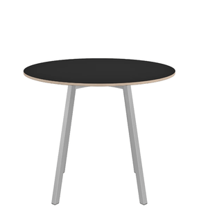 Emeco Su Cafe Round Table Dining Tables Emeco Table Top 36" Clear Anodized Aluminum Legs Black Laminate Plywood
