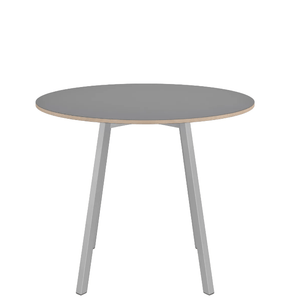 Emeco Su Cafe Round Table Dining Tables Emeco Table Top 36" Clear Anodized Aluminum Legs Gray Laminate Plywood